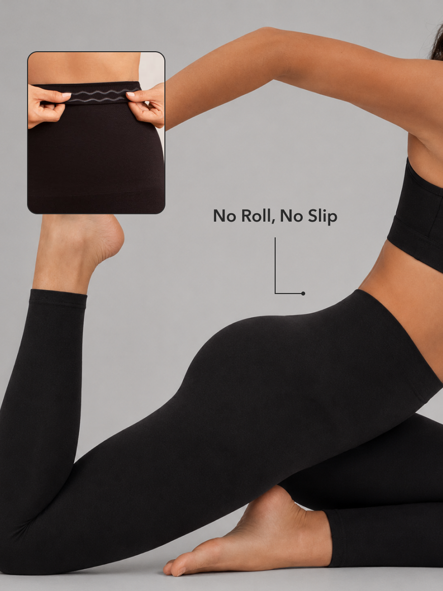 Anti-roll waistband with silicone strip